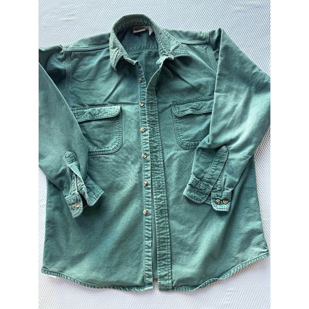 Vintage Five Brother Flannel Mens Large Green Chamois Tallman L Button Up Thick